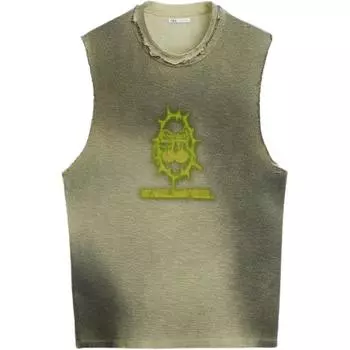 ZARA Color Block Printed Loose Fit Round Neck Sleeveless T-Shirt Men tops Yellow 4805312-300 S