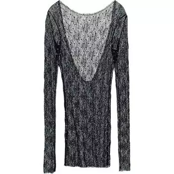 Zara Color Block Round Neck Comfortable Long Sleeve Lace T-Shirt Women tops Black 1058003-800 M