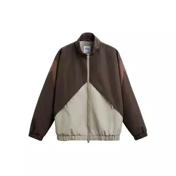 ZARA Color Block Stand Collar Zipper Thick Long Sleeve Jacket Men jackets Brown 8281365-472 M