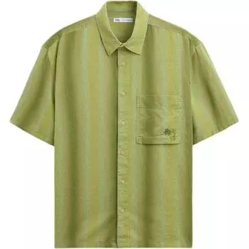 Zara Comfortable Short Sleeve Simple Solid Color Shirt Men shirts Green 1063421-500 L