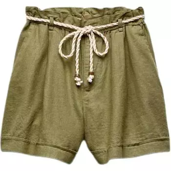 Zara Comfortable Versatile Solid Color Loose Mid Waist Casual Shorts Women shorts Khaki 8372107-505 XS