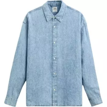Zara Comfortable Washable Casual Denim Long Sleeve Shirt Men shirts Medium-Blue 6987432-427 L