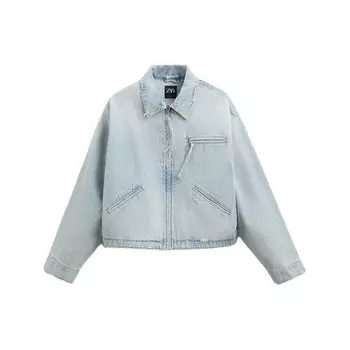 Zara Comfortable Zipper Loose Jacket Men Jackets Light-Blue 01538419406-36 L