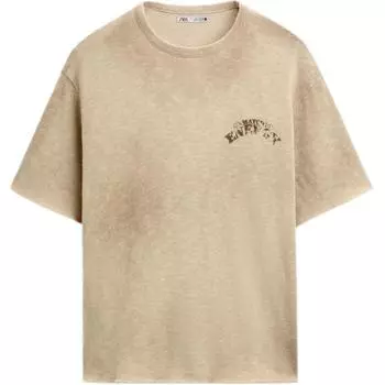 Zara Cotton Comfortable Loose Printed Knit Short Sleeve T-Shirt Men tops Off-White 04090305-35 S