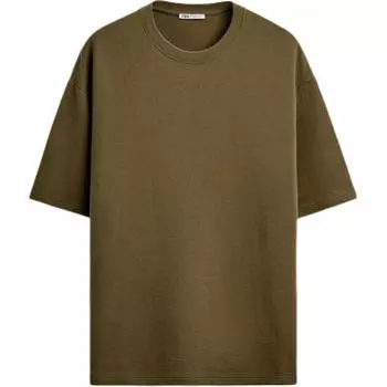Zara Cotton Embroidered Casual Round Neck Short Sleeve T-Shirt Men Tops Olive-Green 5584308-515 M