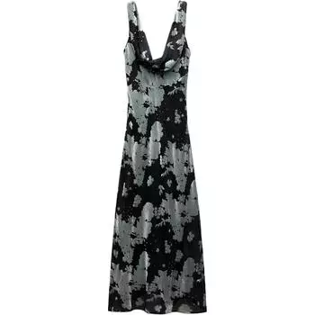 Zara Длинное цветное блоковое V-образное платье без рукавов, удобные женские платья, синие, черные 4772276-030 M