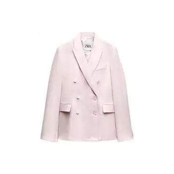 Zara Двубортный однотонный минималистский блейзер с длинным рукавом женский блейзер розовый 2406235-620 XS