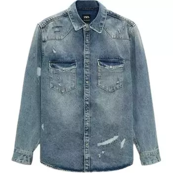 Zara Джинсовая куртка с длинным рукавом с эффектом потертости, мужская куртка, синяя 6917420-427 S
