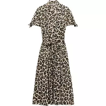 Zara Fashionable Comfortable Pure Cotton Short Sleeve Dress Women dresses Leopard-Print 02183060051-36 M