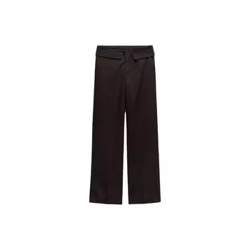 Zara Fashionable Striped Versatile Straight Leg Zipper Casual Pants Women bottoms Brown 3067515-716 M