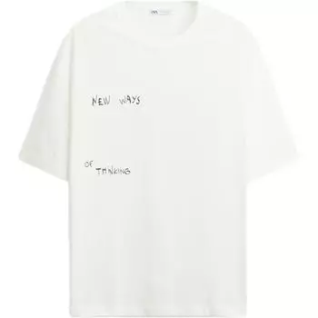 Zara Футболка мужская свободная хлопковая в стиле пэчворк с коротким рукавом, выцветшая, белая 00722314-35 L