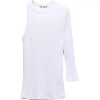 Zara Футболка Slim Fit с круглым вырезом и длинным рукавом, женские топы, белый цвет 0085003-250 M