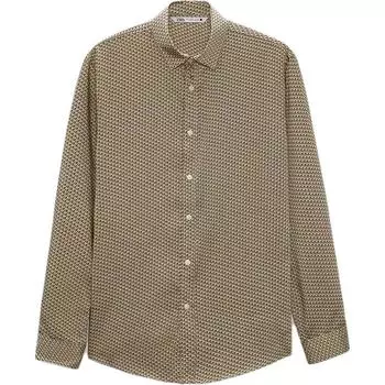 Zara Geometric Pattern Slim Fit Casual Long Sleeve Shirt Men shirts Brown 6368516-707 XL