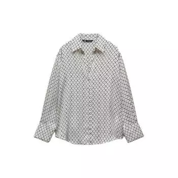 Zara Geometric Print Polo Collar Buttoned Long Sleeve Shirt Women shirts Orange 8741246-070 XS