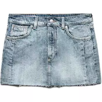 Zara High Waist Comfortable Simple Denim Skirt Women skirts Blue 0541092-400 XL