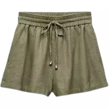 Zara High Waist Drawstring Solid Color Comfortable Casual Shorts Women shorts Light-Khaki 8073323-533 M
