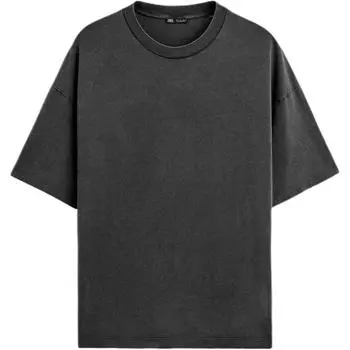 Zara Хлопковая Свободная Футболка с Принтом и Круглым Вырезом, с Коротким Рукавом, Мужская, Топы, Темно-Антрацитовый 06224347-35 M