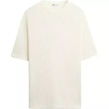 Zara Хлопковая удобная футболка с круглым вырезом и коротким рукавом, мужские топы, цвет не совсем белый 4087314-712 L