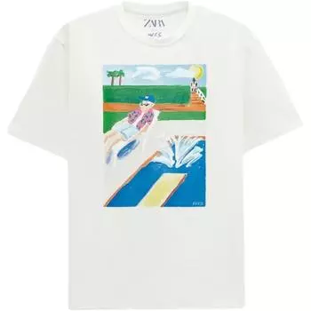 Zara Illustration Print Cotton Short Sleeve T-Shirt Men Tops White 4087476-251 M