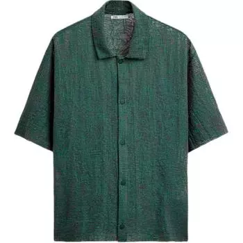 Zara Jacquard Knit Polo Short Sleeve Shirt Men shirts Green 4805306-500 L