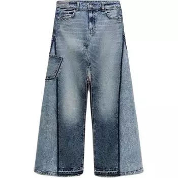 Zara Юбка-миди из денима с разрезом в стиле пэчворк, женские юбки, средне-синие 8228031-427 S
