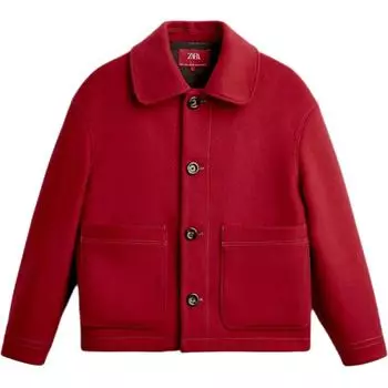Zara Коллаборация с Гарри Ламбертом Однотонная куртка с двумя карманами, застежка на пуговицы, длинный рукав, унисекс, красная 05999075-600 M