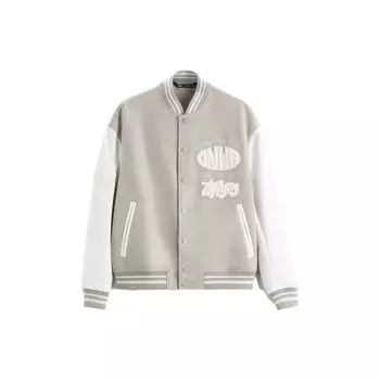 Zara Letter Stand Collar Single Breasted Long Sleeve Jacket Men jackets White 03918478251-33 M