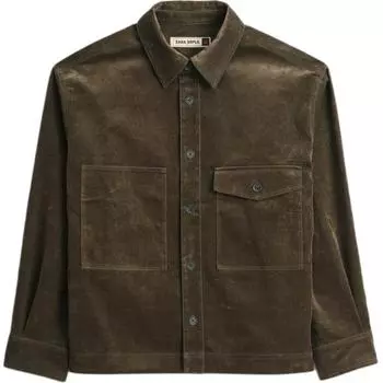 Zara Loose Asymmetrical Pocket Button Long Sleeve Shirt Men shirts Dark-Khaki 4088918-507 M