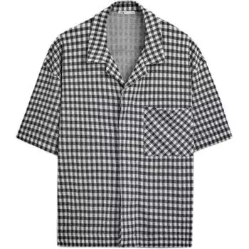 Zara Loose Checkered Lapel Short Sleeve Shirt Men shirts Multi-color 5644358-330 M