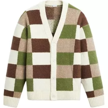 Zara Loose Checkered V-Neck Cardigan Long Sleeve Sweater Men sweater Multicolor 2893412-330 XL