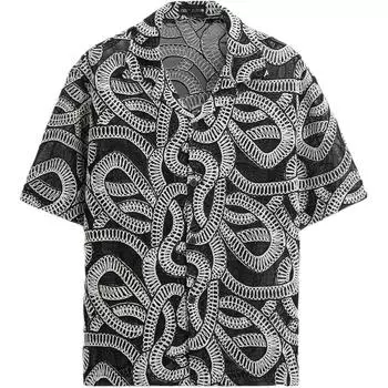 Zara Loose Color Block Jacquard Casual Short Sleeve Shirt Men shirts Black 2688401-800 S