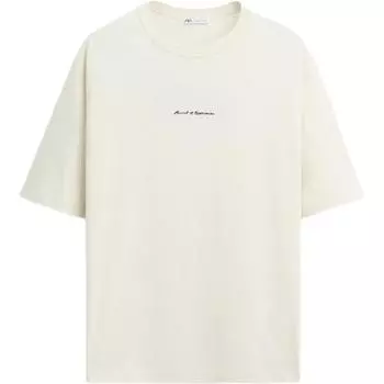 Zara Loose Cotton Embroidered Printed Comfortable Short Sleeve T-Shirt Men tops Off-White 06224315-35 XL
