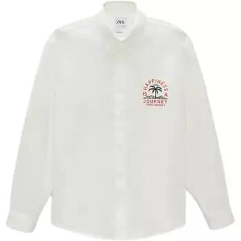 Zara Loose Fit Cotton Printed Long Sleeve Shirt Men shirts White 3057111-061 XL