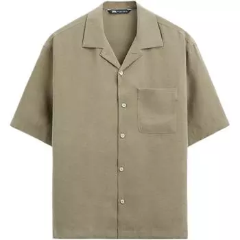 Zara Loose Fit Lapel Simple Comfortable Short Sleeve Shirt Men shirts Khaki 3268310-505 M