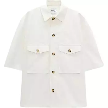 Zara Loose Fit Pocket Detail Shirt Jacket Men Jackets Off-White 4656707-251 S