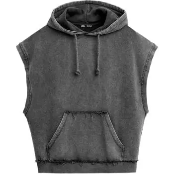 Zara Loose Fit Sleeveless Hoodie Men hoodies Coal-Gray 0962381-807 M