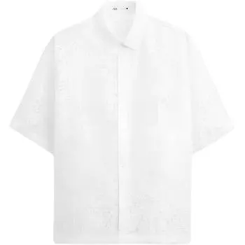 Zara Loose Geometric Pattern Jacquard Short Sleeve Shirt Men shirts White 2599300-250 M
