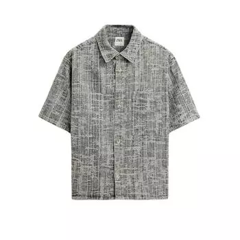 Zara Loose Jacquard Polo Short Sleeve Shirt Men shirts Black 2328322-800 S