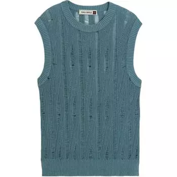 Zara Loose Knit Sleeveless Round Neck Vest Men tops Light-Blue 3039900-406 L