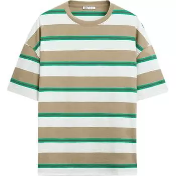 Zara Loose Striped Jacquard Round Neck Short Sleeve T-Shirt Men Tops Brown 1165302-707 XL