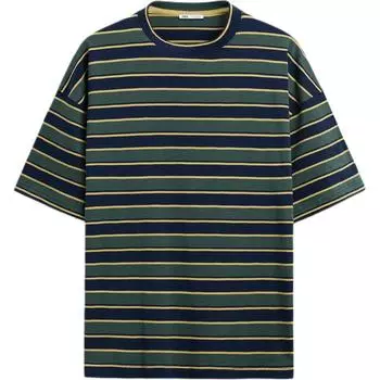 Zara Loose Striped Jacquard Round Neck Short Sleeve T-Shirt Men Tops Green 1165302-500 M