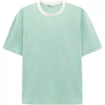 Zara Loose Striped Stretch Round Neck Short Sleeve T-Shirt Men Tops Green 4087397-500 XL