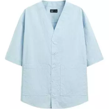 ZARA Loose V-Neck Casual Short Sleeve Shirt Men shirts Sky-Blue 9621871-403 S