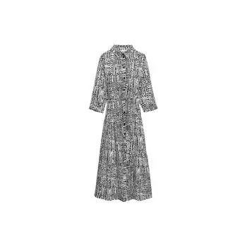 Zara Minimalist Polo Collar Waist-Defined Long Sleeve Dress Women dresses Black White 5216041-084 XS