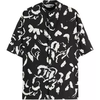 Zara Минималистичная удобная рубашка с коротким рукавом и воротником-стойкой, мужские рубашки черного цвета 5695556-800 L