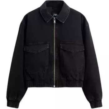 Zara Минималистичная Удобная Универсальная Повседневная Джинсовая Куртка с Лацканами и Длинным Рукавом Мужские куртки Черный 1538413-800 XL