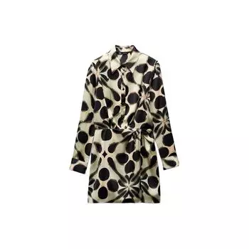 Zara Минималистичное однобортное платье с геометрическим узором и длинным рукавом, женские платья, многоцветные 2829145-330 M