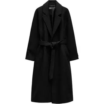 Zara Минималистичное удобное универсальное длинное пальто с поясом Женские пальто Черный 09174141-35 S
