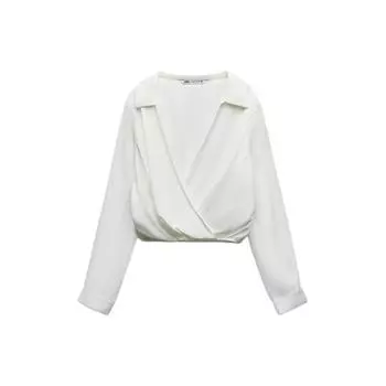Zara Минималистская однотонная элегантная рубашка с коротким рукавом, женские рубашки белого цвета 02298174250-33 S