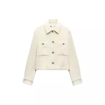 Zara Однобортный повседневный пиджак с длинным рукавом с лацканами, женские куртки, выцветший белый цвет 2517109-251 M